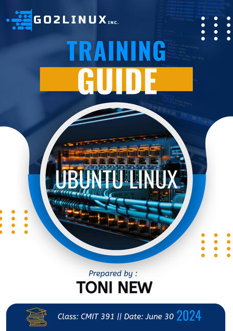 Linux training guide cover page for class project that details the implementation of Red Hat Linux Enterprise as well as a few other distros as examples for employees. Part of a 3 project series detailing migration from Windows to Linux.
